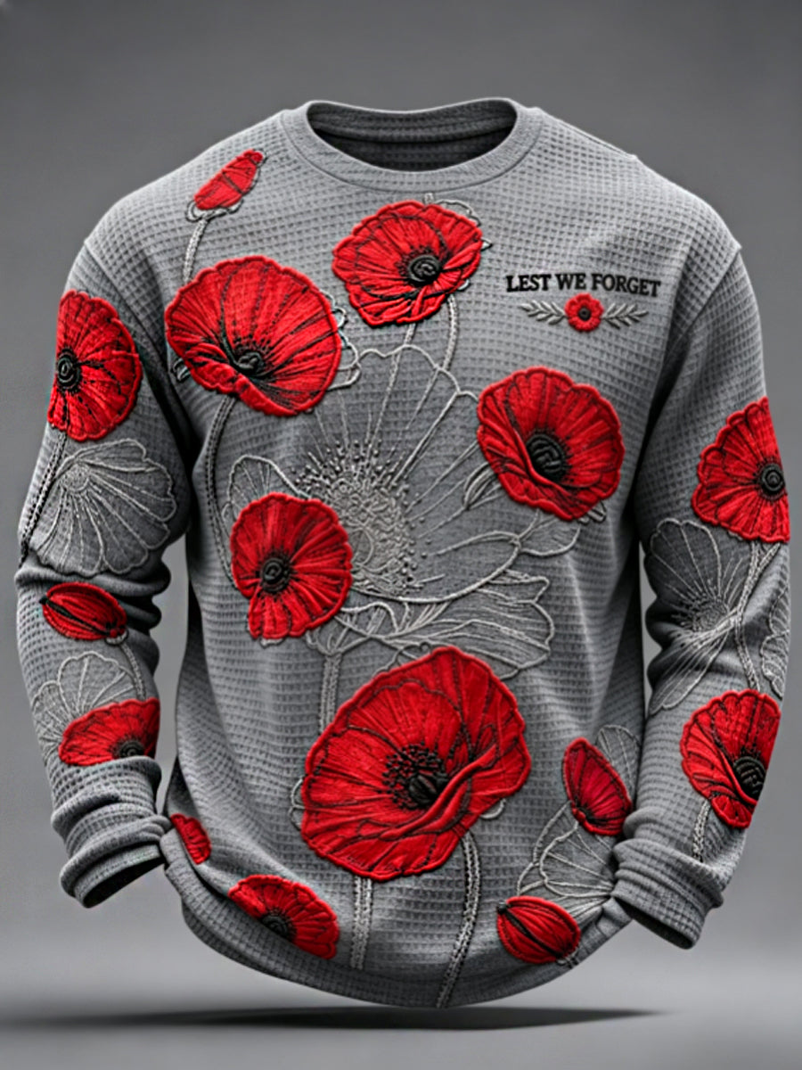 Men's Remembrance Day Lest We Forget Waffle Long Sleeve T-Shirt
