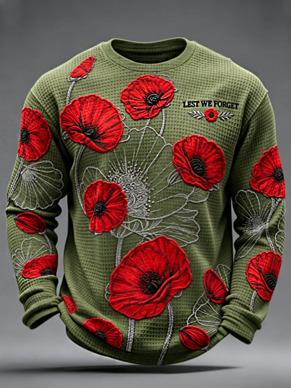 Men's Remembrance Day Lest We Forget Waffle Long Sleeve T-Shirt