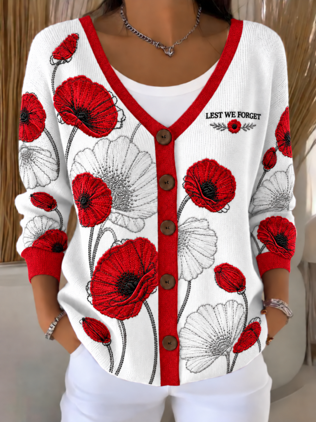 women's Remembrance Day Lest We Forget cardigan