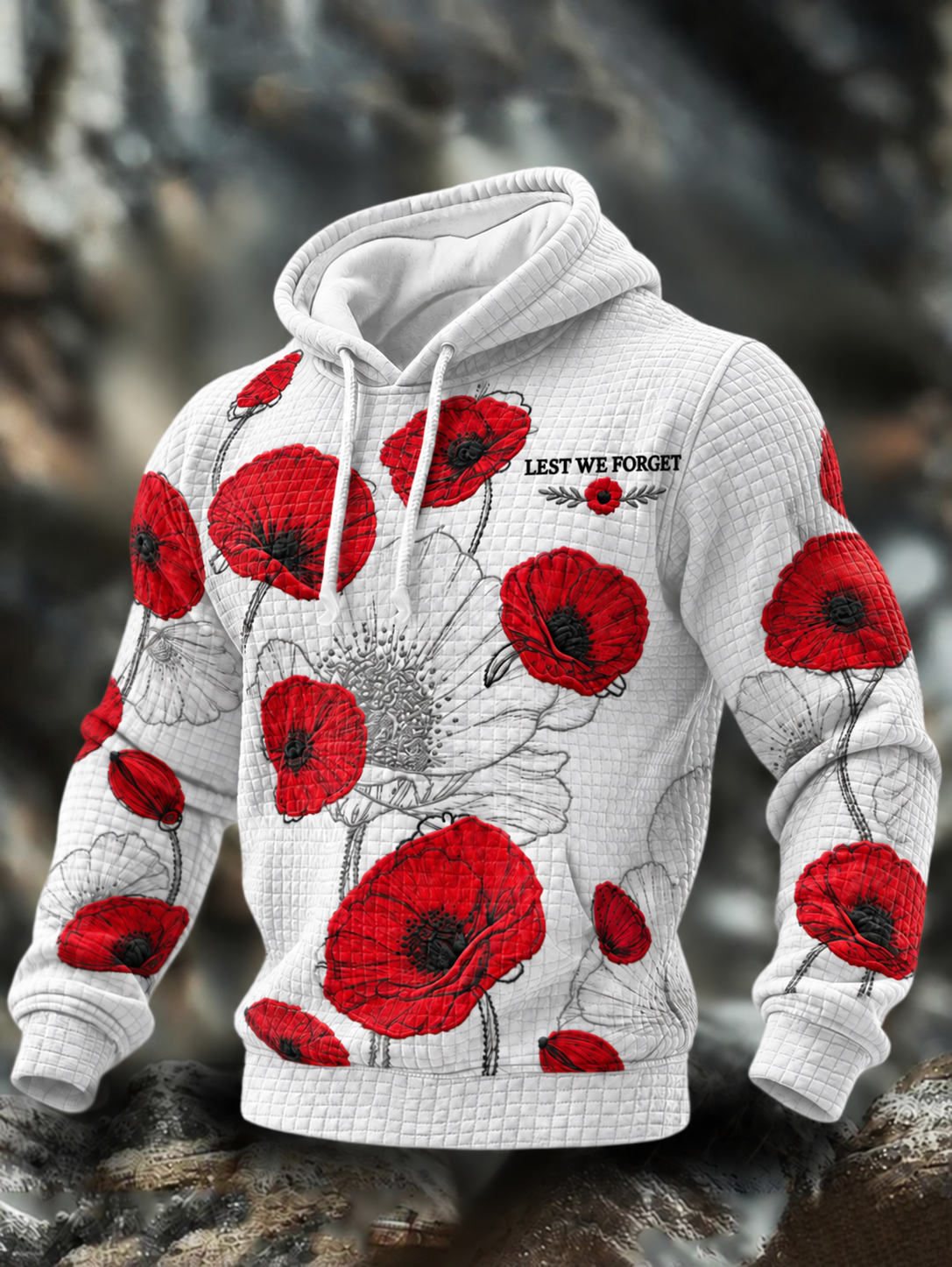 Men's Remembrance Day Lest We Forget Checkered Cotton Hoodie