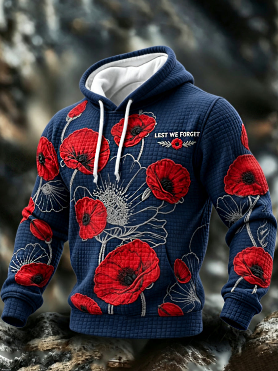 Men's Remembrance Day Lest We Forget Checkered Cotton Hoodie