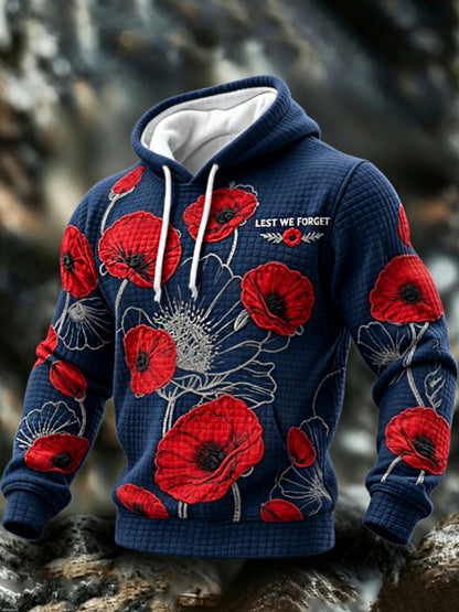 Men's Remembrance Day Lest We Forget Checkered Cotton Hoodie