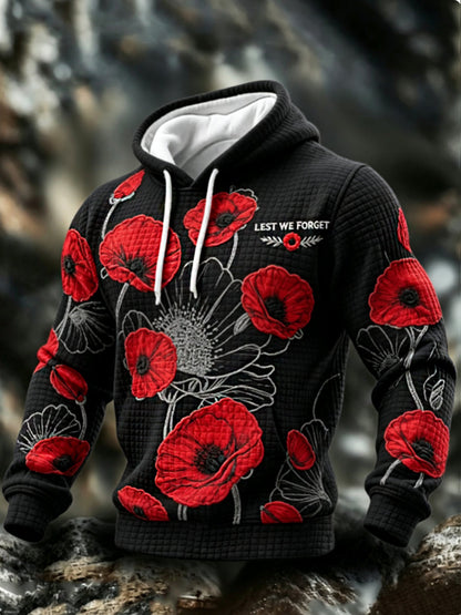 Men's Remembrance Day Lest We Forget Checkered Cotton Hoodie