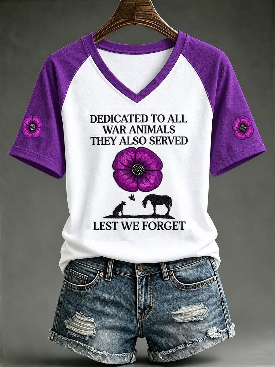 Women's Dedicated To All War Animals They Also Served Lest We Forget V-neck T-shirt
