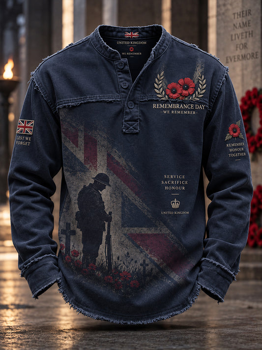 Men's Long-Sleeve Top With Remembrance Day Themed Print