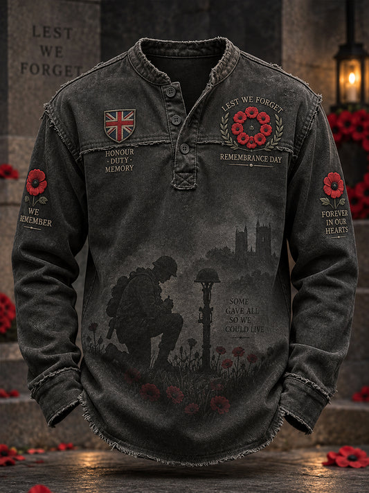 Men's Long-Sleeve Top With Remembrance Day Themed Print