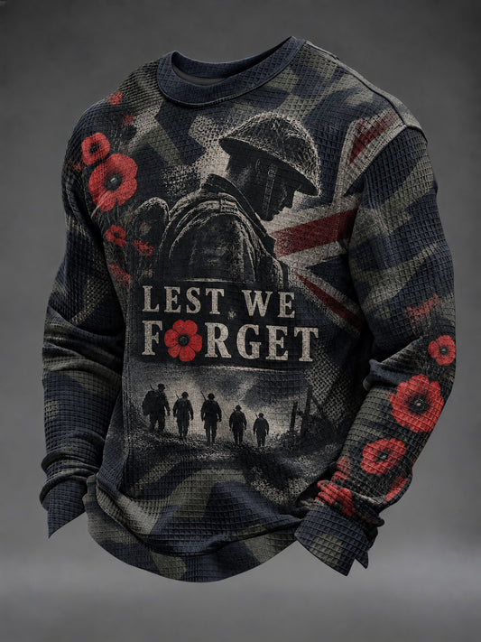 Men's Lest We Forget Printed Waffle Long Sleeve T-Shirt