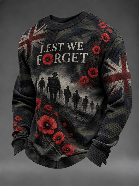 Men's Lest We Forget Printed Waffle Long Sleeve T-Shirt