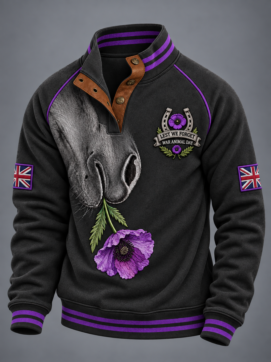 Men's Remembering The Animals Of War Four-button Hoodie