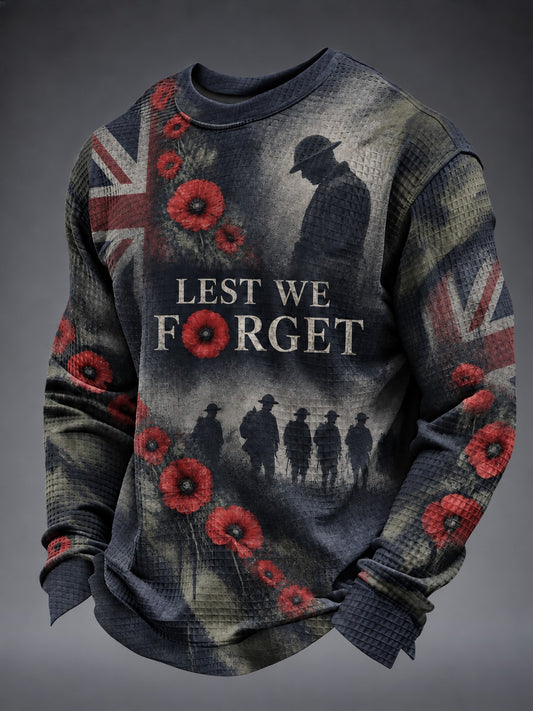 Men's Lest We Forget Printed Waffle Long Sleeve T-Shirt