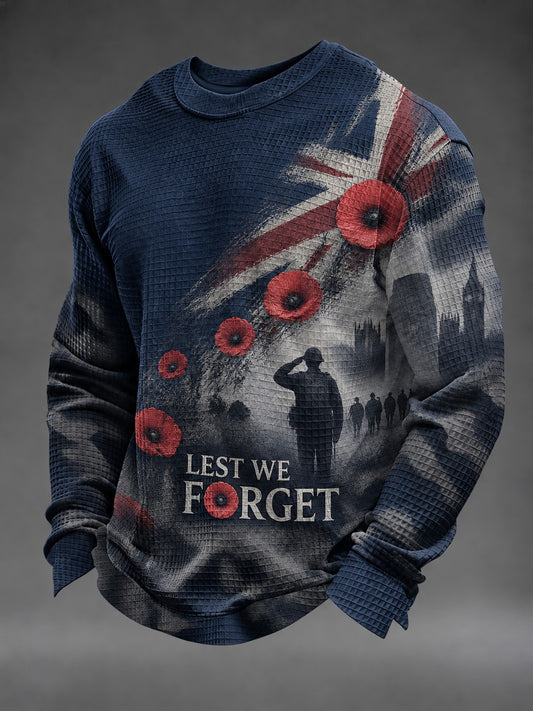 Men's Lest We Forget Printed Waffle Long Sleeve T-Shirt
