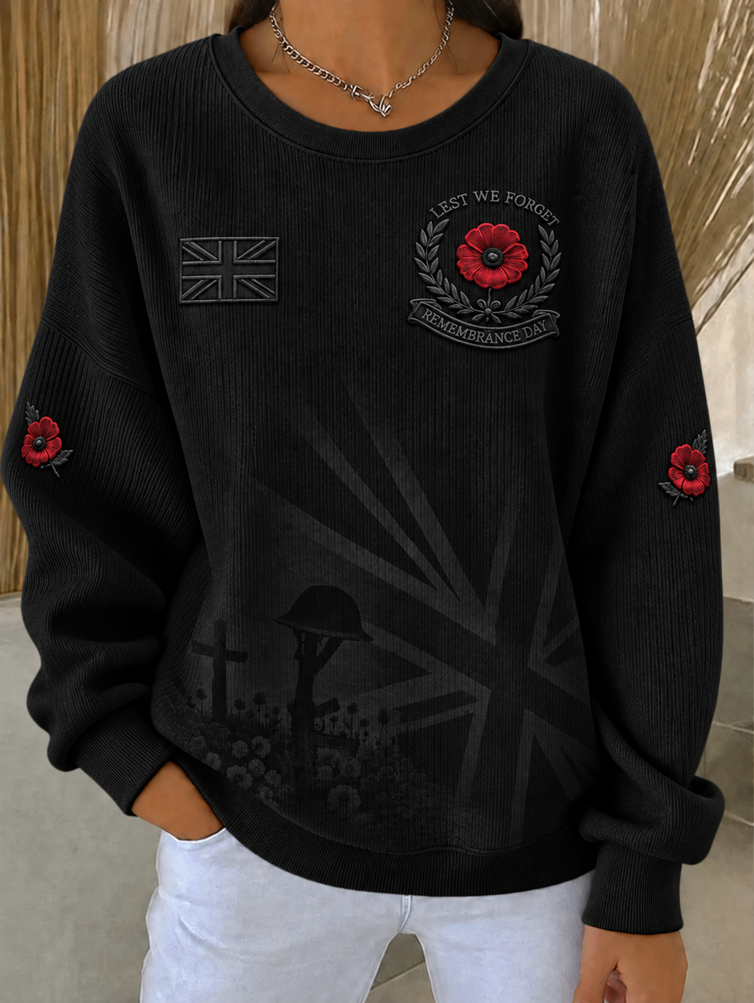 Women's Remembrance Day Ribbed Round-Neck Sweatshirt