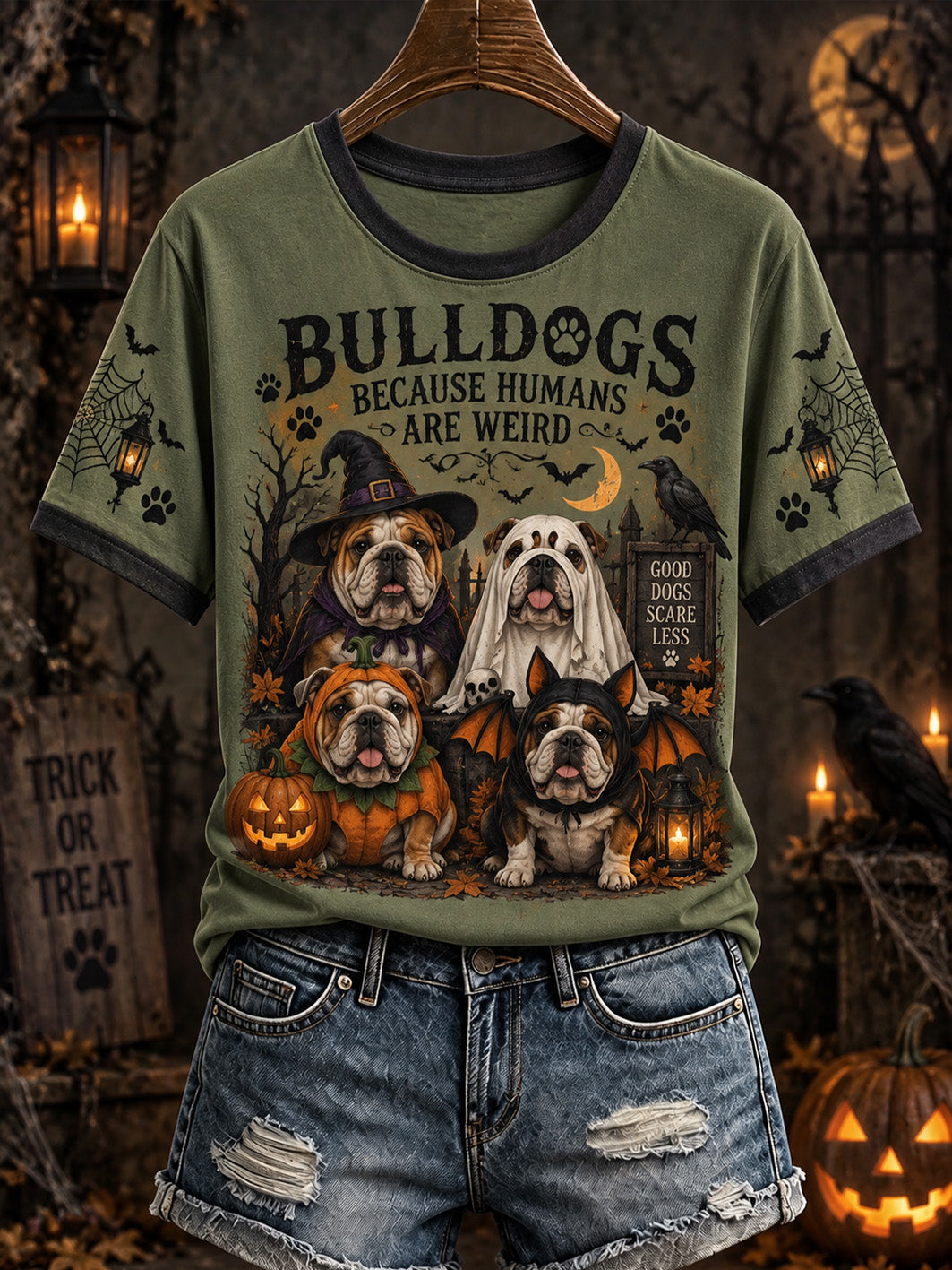 Women's Halloween Dog Pattern Design Casual Short Sleeve T-shirt