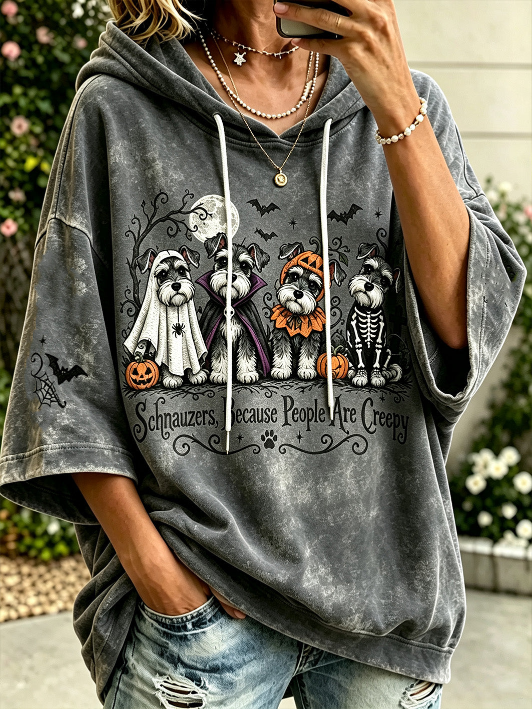 Women's Halloween Dog Pattern Design Casual Hoodie