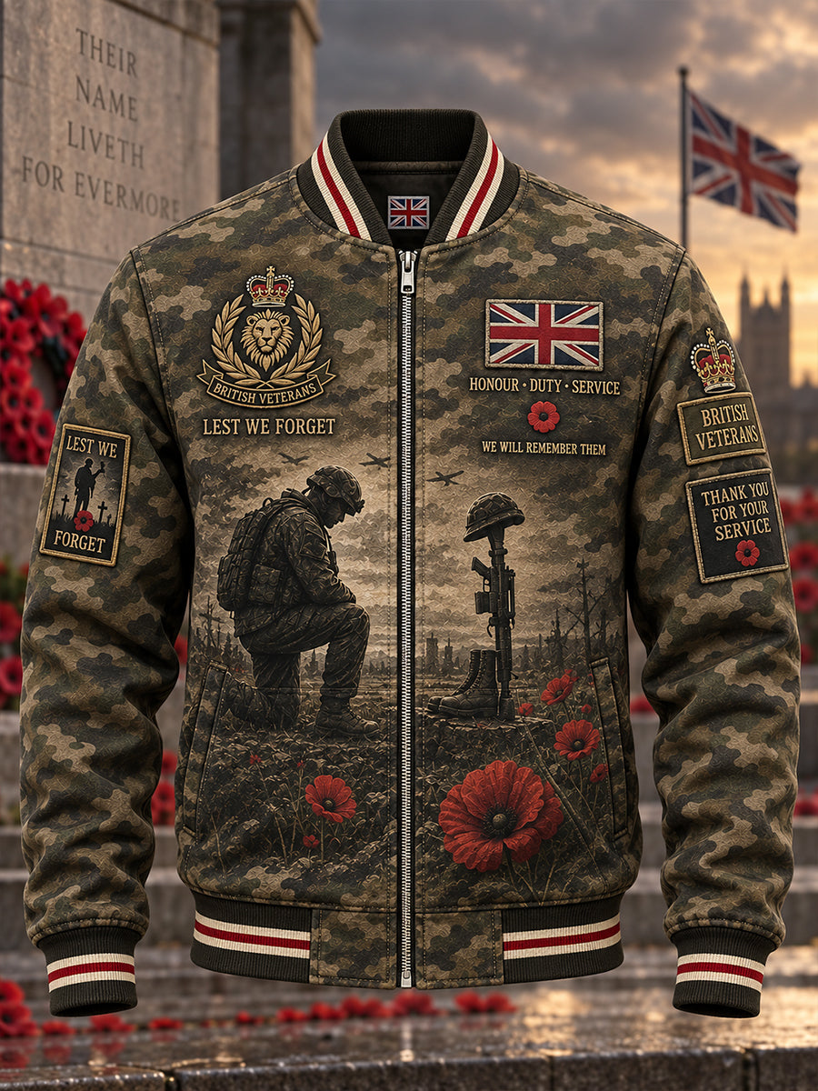 Men's Veteran Memorial Graphic Print Long-Sleeve Zip-Up Jacket