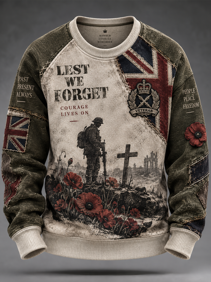 Men's British Veteran Printed Crew Neck Sweatshirt