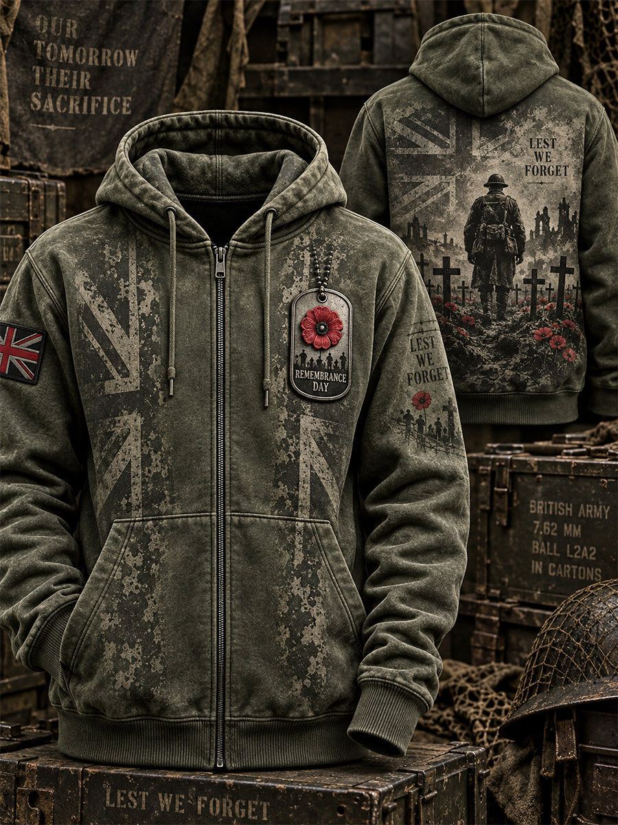 Men's Remembrance Day Lest We Forget Zip-Up Hoodie