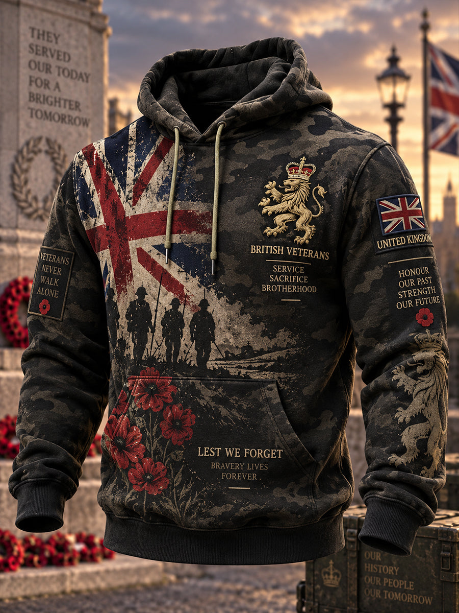 Men's Long-Sleeve Hooded Sweatshirt With Veteran Memorial Graphic Print