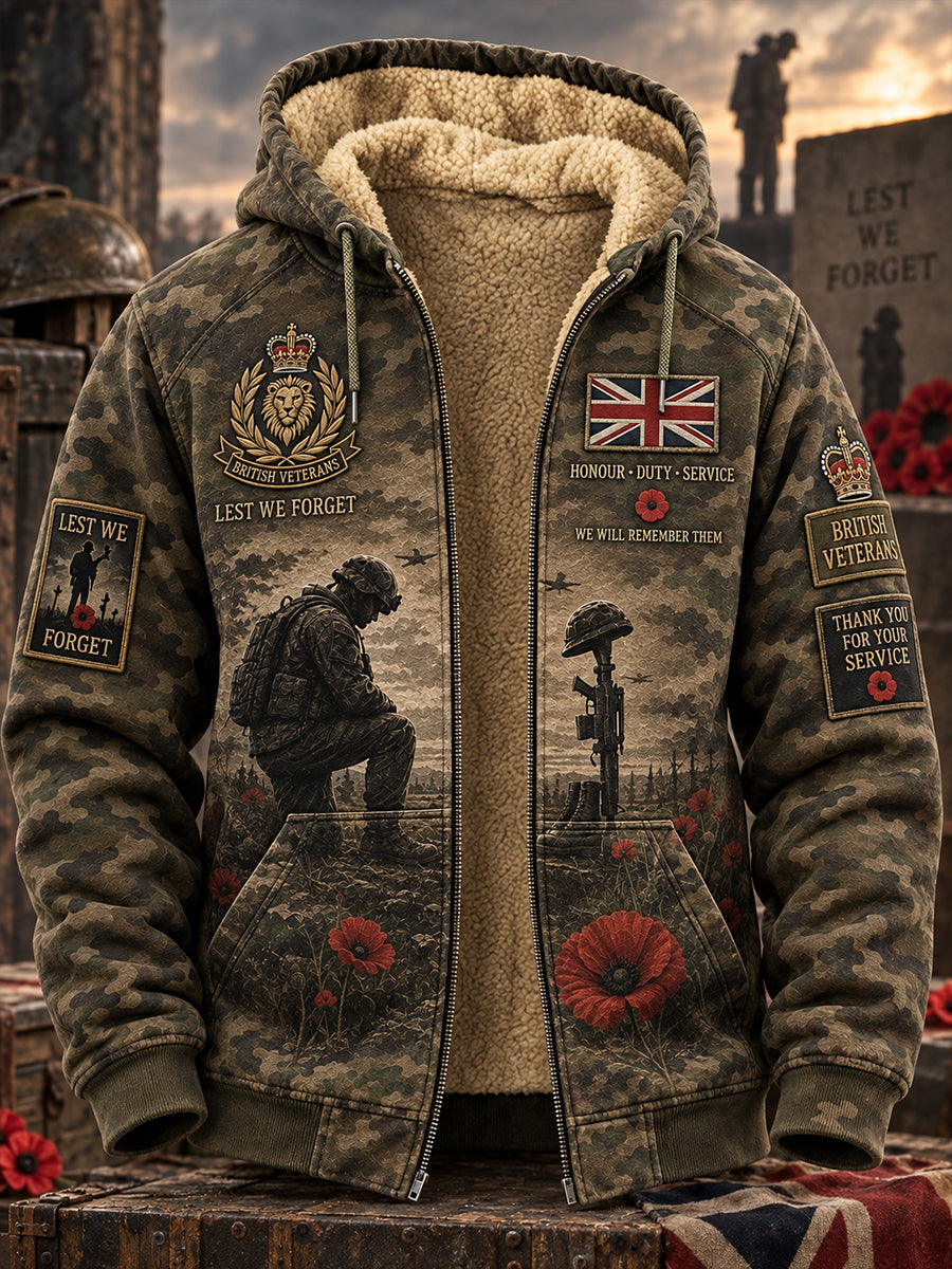Men's Veteran Memorial Graphic Print Zip-Up Long-Sleeve Hoodie