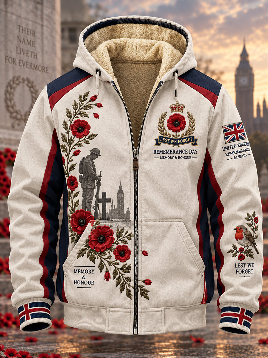 Men's Veteran Memorial Graphic Print Zip-Up Long-Sleeve Hoodie