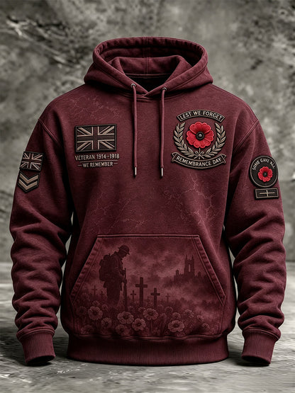 Men's Remembrance Day Lest We Forget  Pocket Hoodie