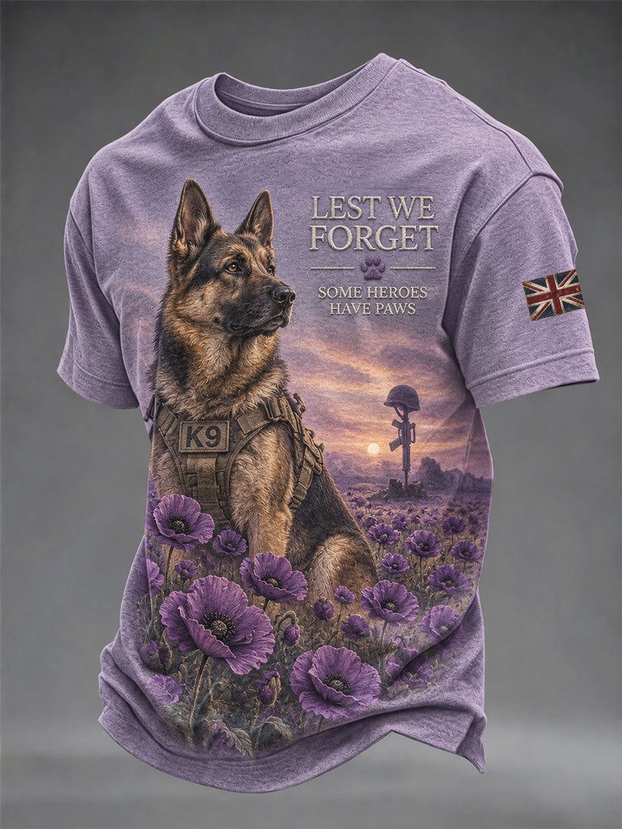 Men's  Lest We Forget Some Heroes Have Paws Print Short Sleeves T-shirt