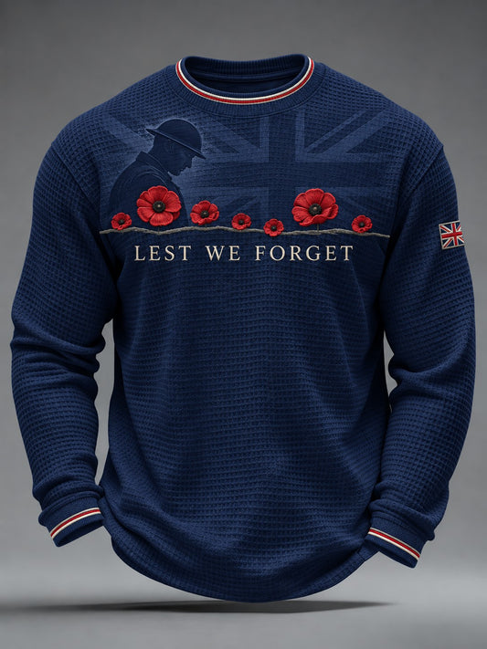 Men's Lest We Forget Printed Waffle Long Sleeve T-Shirt