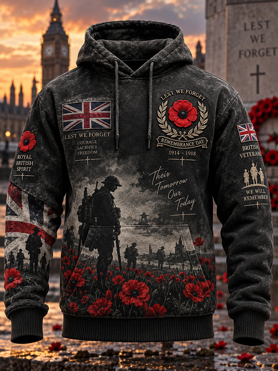 Men's Long-Sleeve Hoodie With Remembrance Day Veteran Commemorative Print