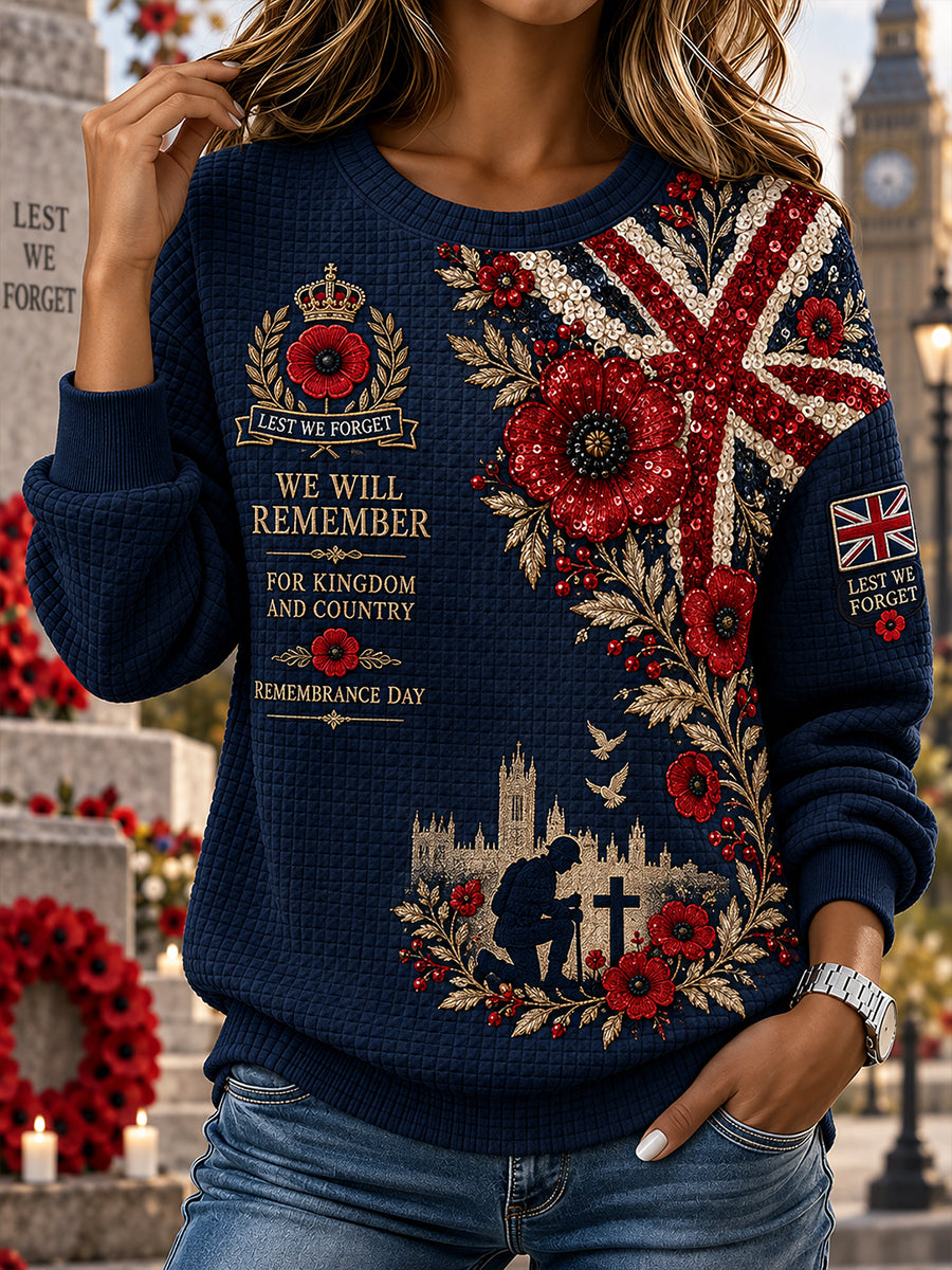 Women's Remembrance Day Print Waffle-Knit Long-Sleeve Top