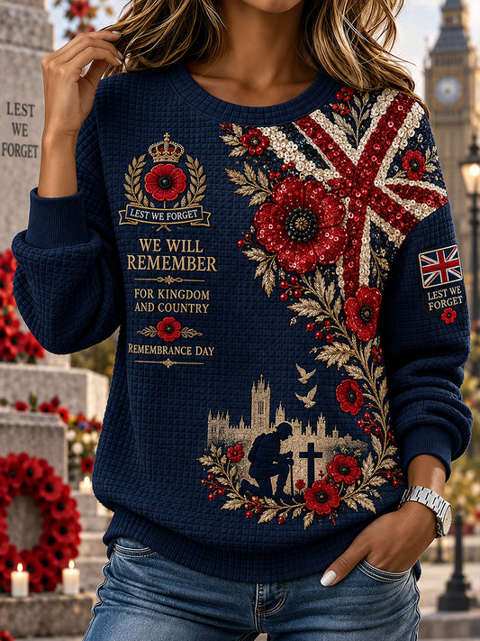 Women's Remembrance Day Print Waffle-Knit Long-Sleeve Top