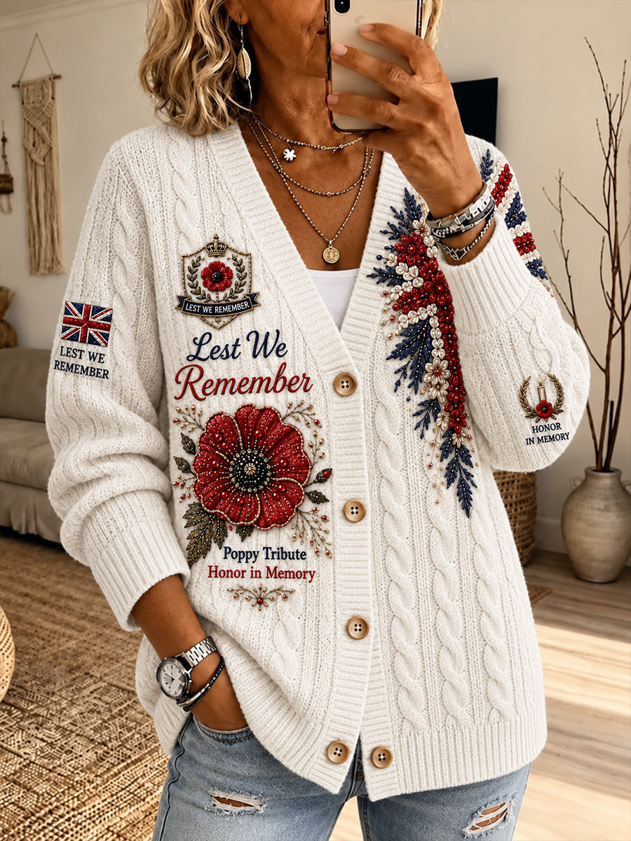 Women's Remembrance Day Print Knit Cardigan