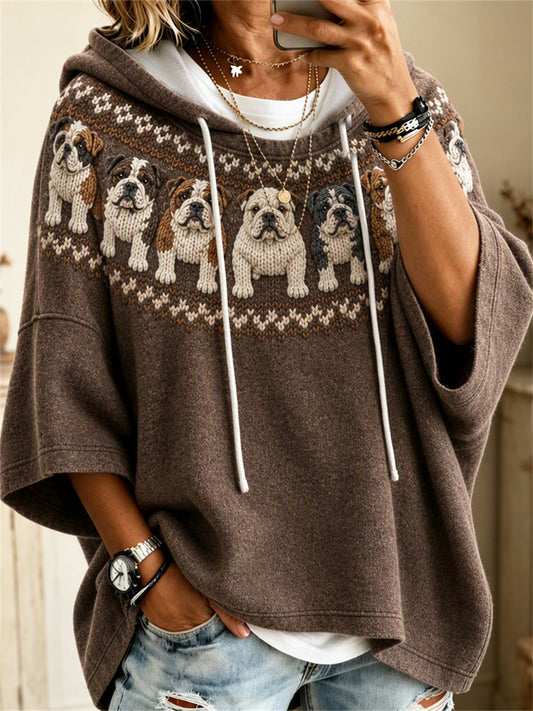 Women's Vintage Yoke Isle Print Oversize Short-Sleeve Hoodie