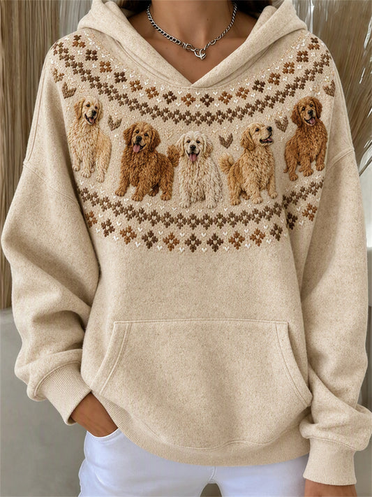 Women's Vintage Golden Retriever Dogs Yoke Isle Print Hoodie