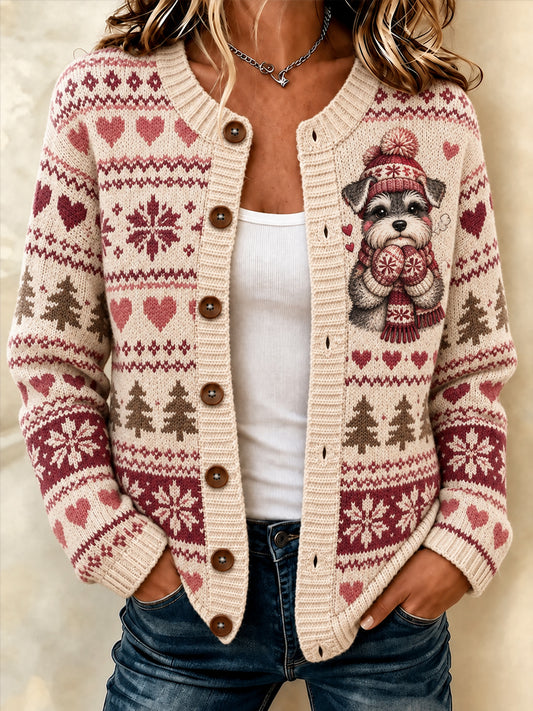 Women's Cute Winter Dog Print Casual Cardigan