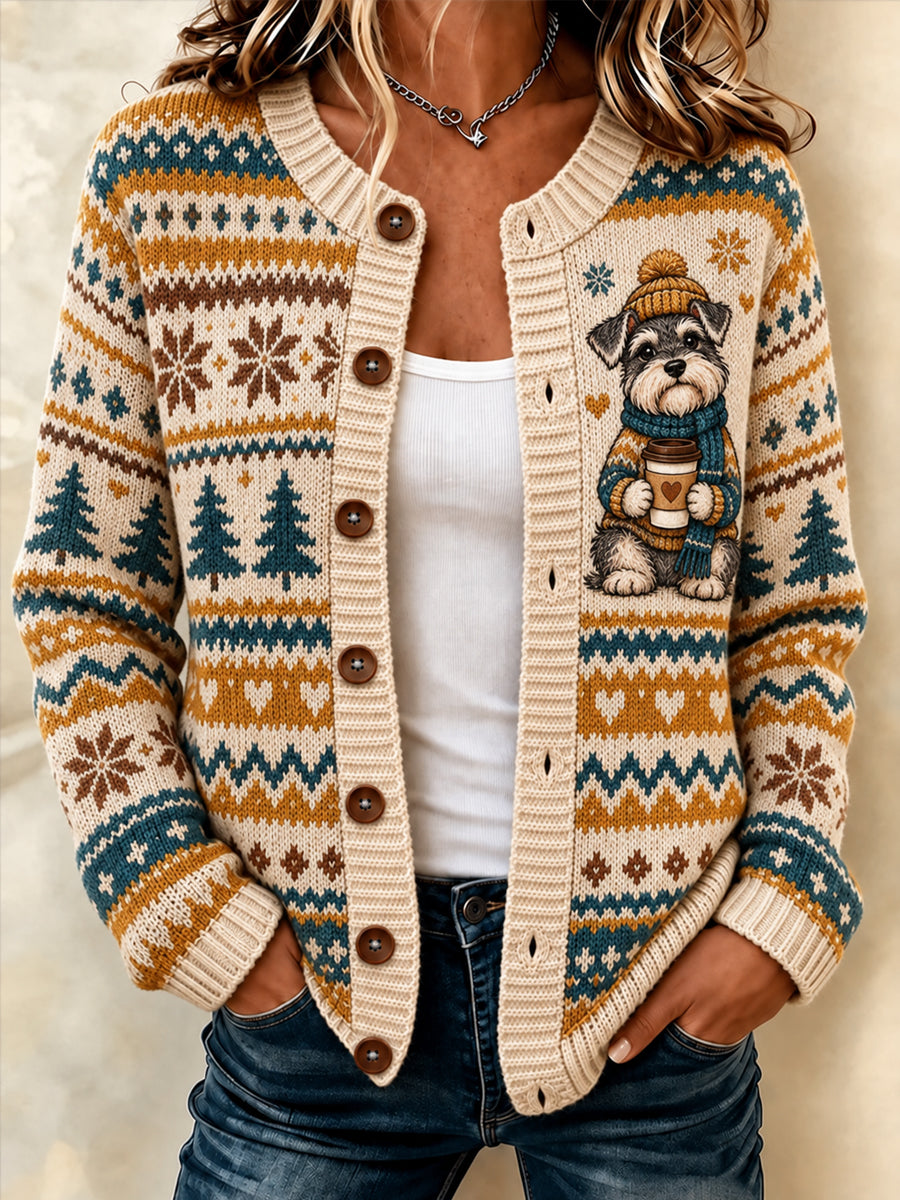 Women's Cute Winter Dog Print Casual Cardigan
