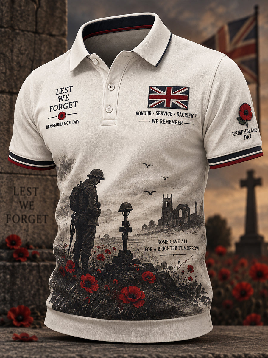 Men's Short-Sleeve Polo Shirt With Remembrance Day Veteran-Themed Print