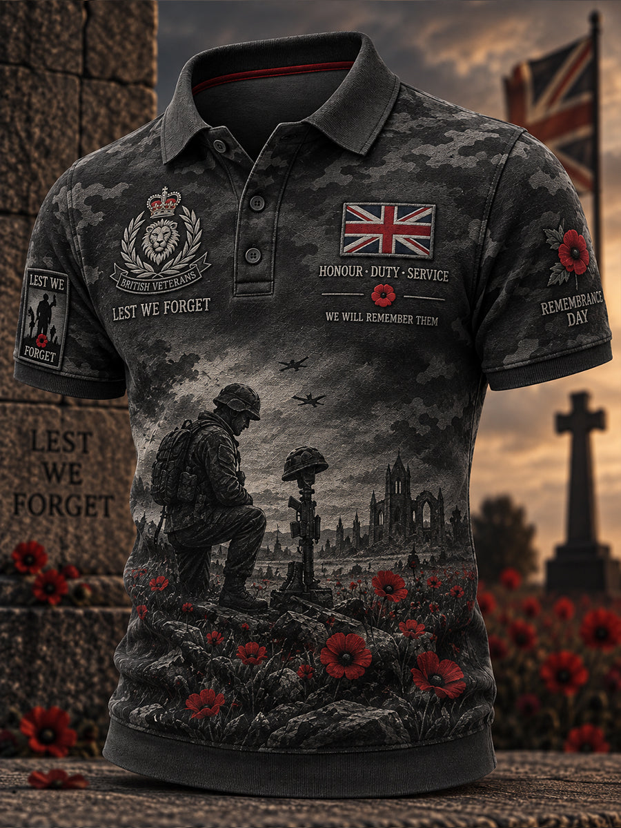 Men's Short-Sleeve Polo Shirt With Remembrance Day Veteran-Themed Print