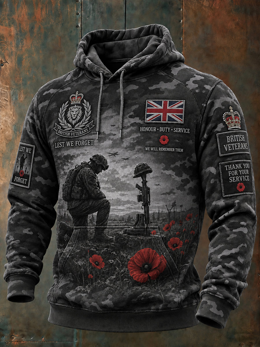 Men's Long-Sleeve Hoodie With Remembrance Day Veteran Commemorative Print