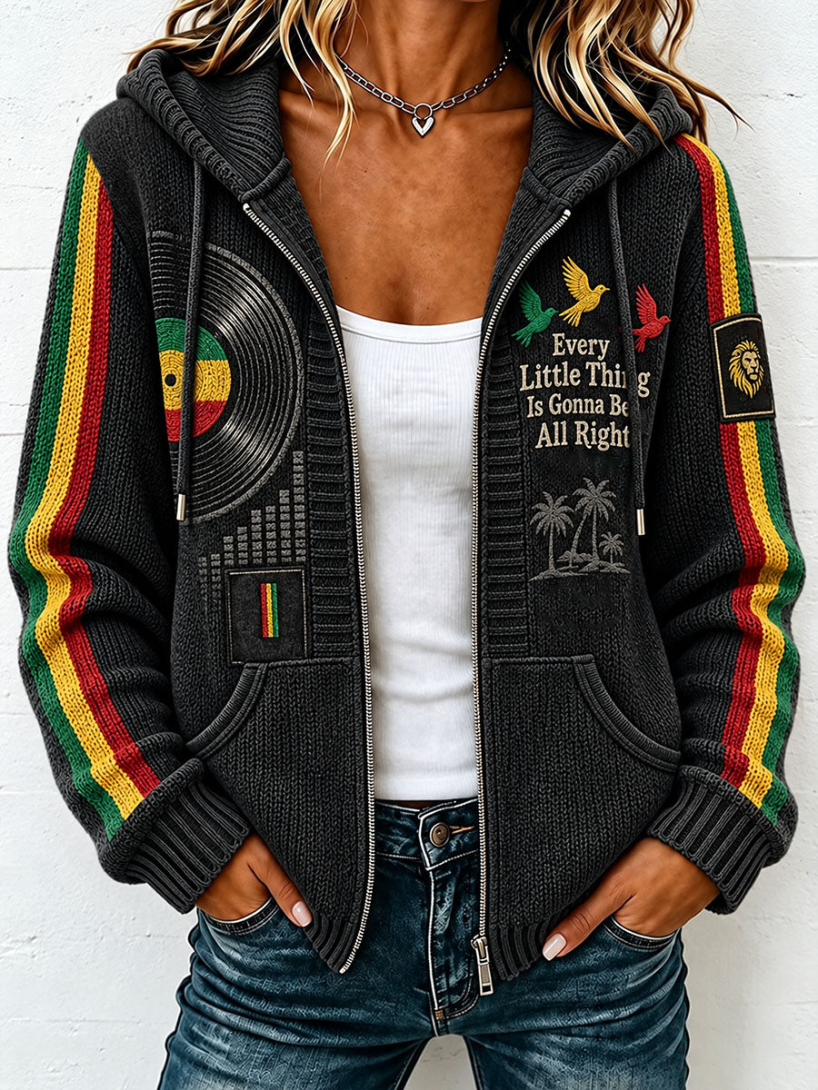 Women's Every Little Thing Is Gonna Be All Right Knit Hoodie Cardigan