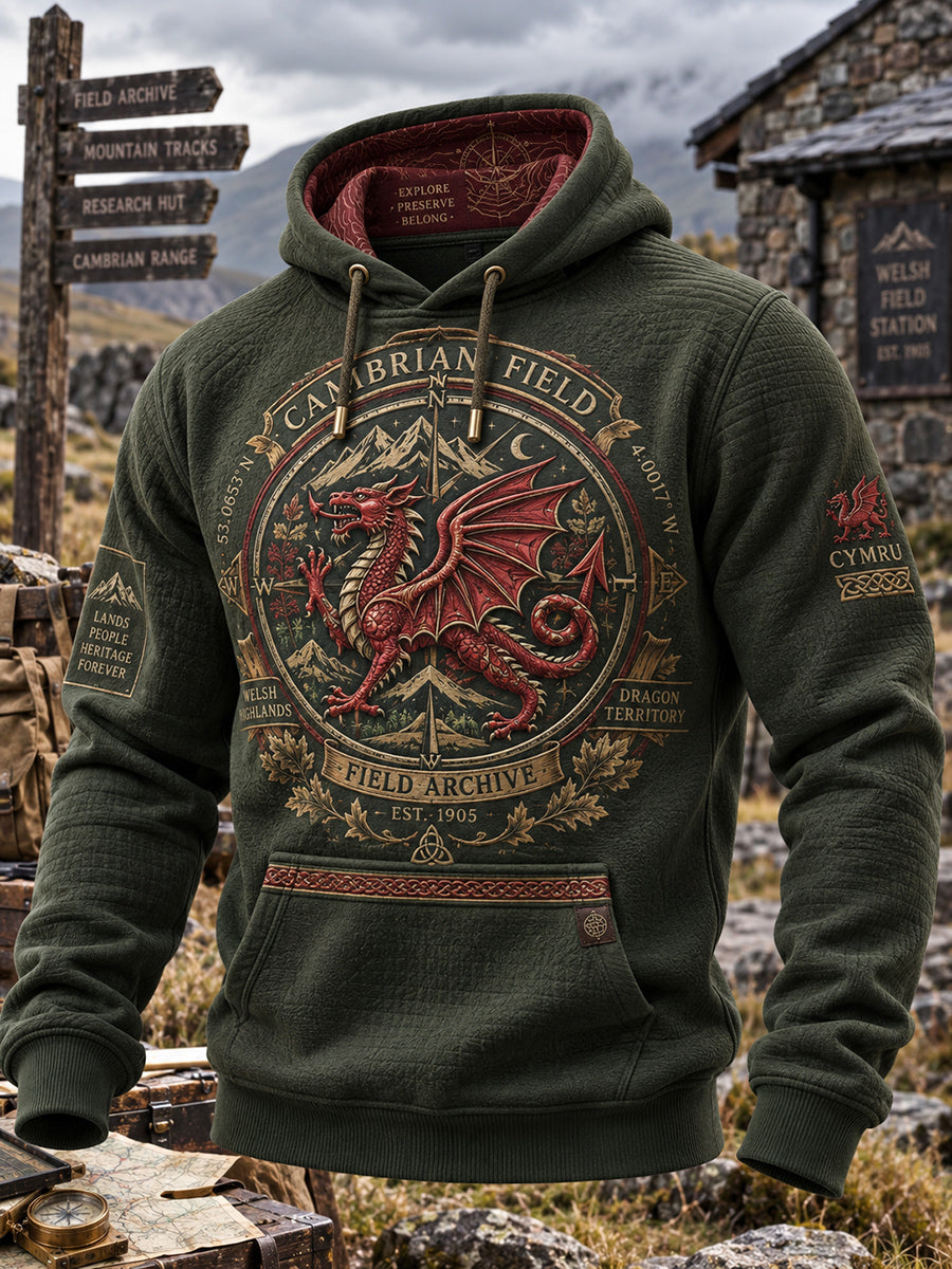 Men's Vintage Britsh Wales Printed Checkered Cotton Hoodie