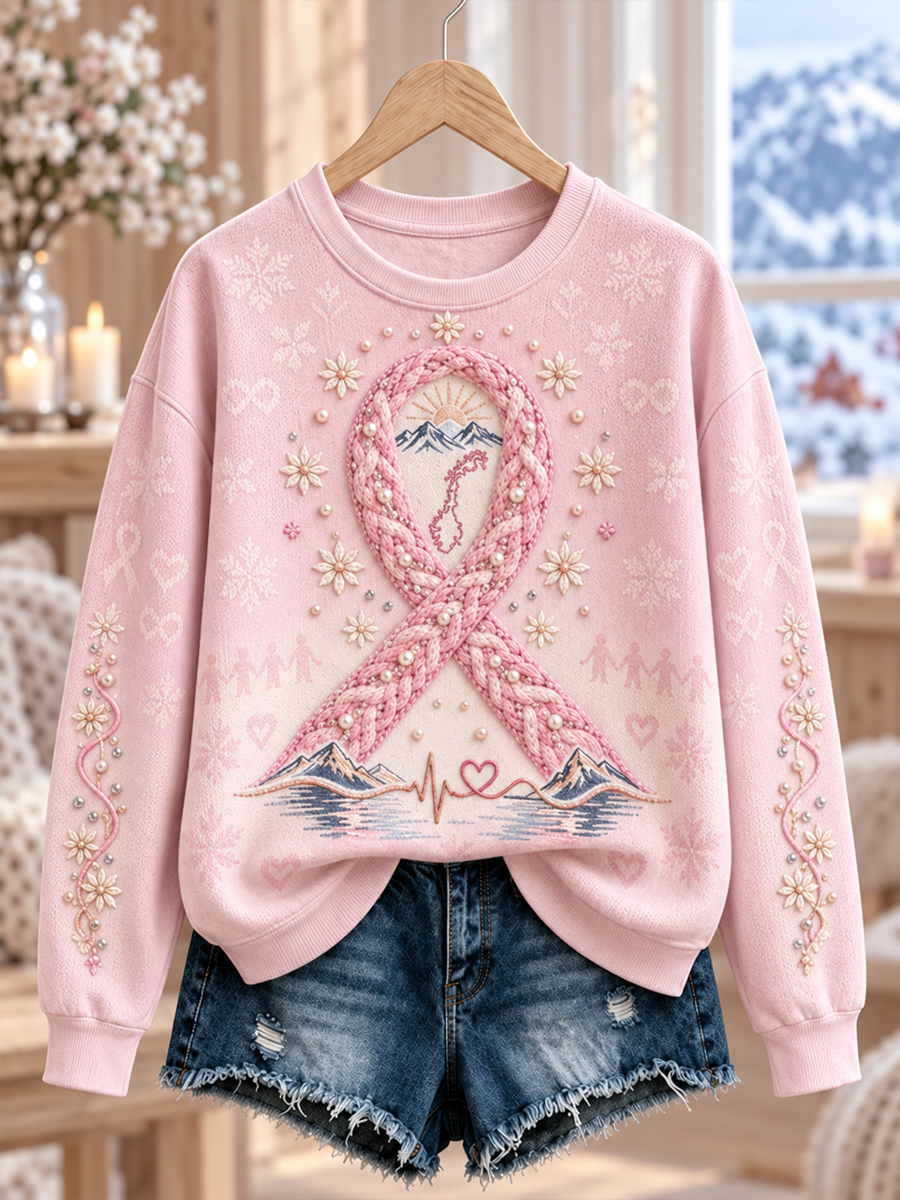 Women's Pink print Regular Sweatshirt