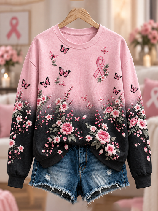 Women's Pink floral print Regular Sweatshirt