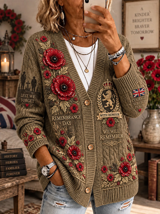 Women's Remembrance Day Print Knit Cardigan