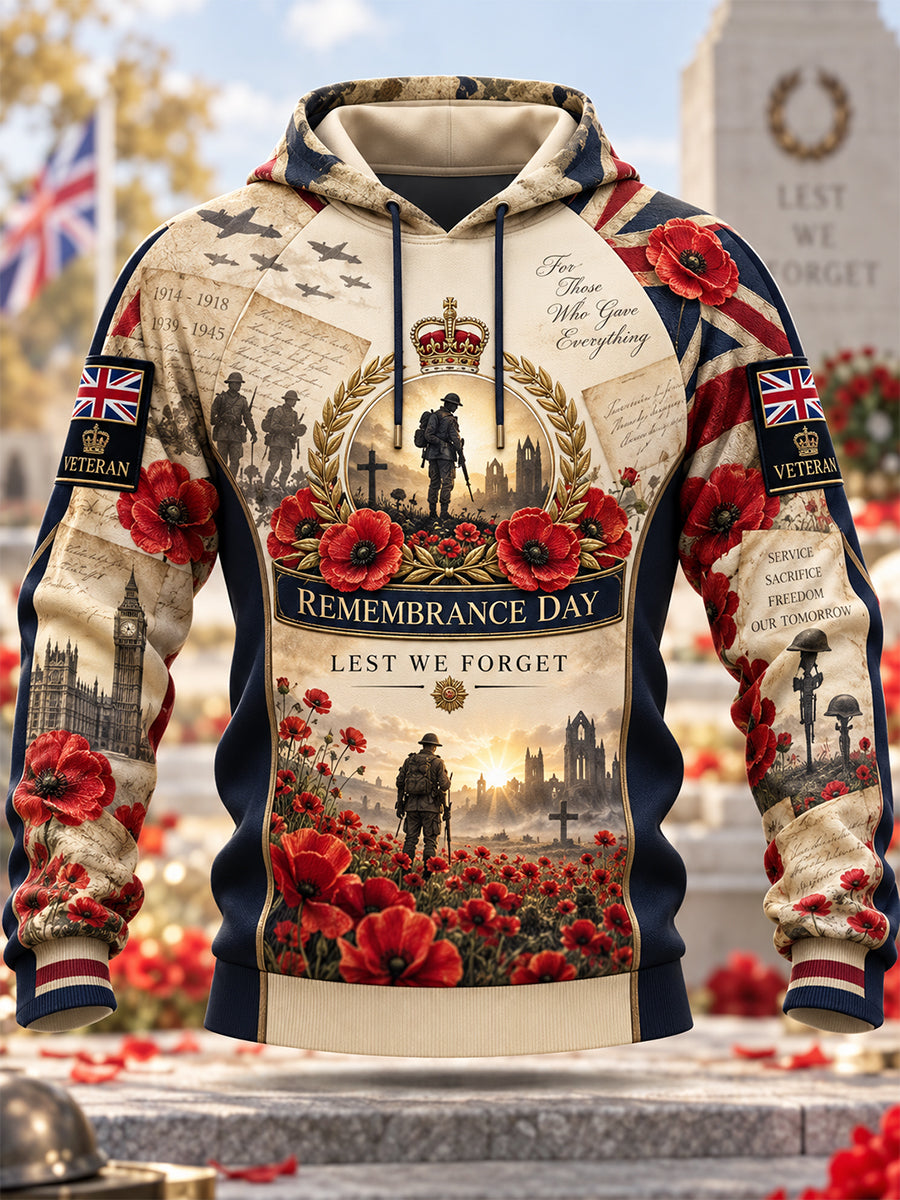 Men's Remembrance Day Lest We Forget  Hooded Sweatshirt