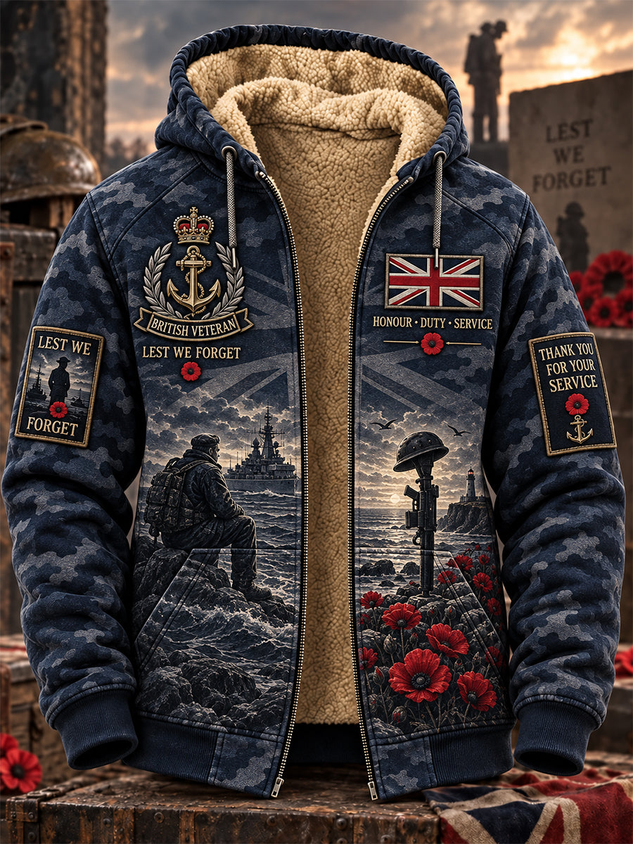 Men's Remembrance Day Lest We Forget Fleece-Lined Zipper Hoodie
