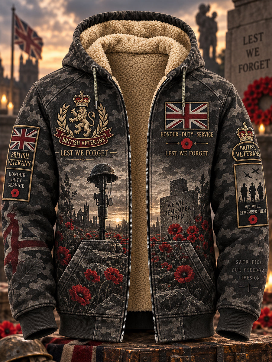 Men's Remembrance Day Lest We Forget Fleece-Lined Zipper Hoodie