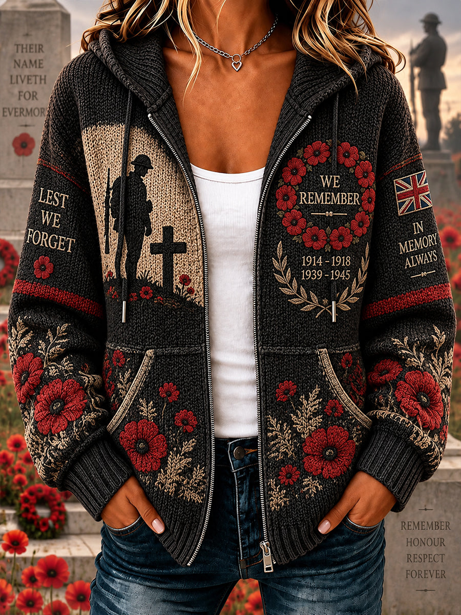 Women's Remembrance Day Veteran Commemorative Print Knit Hoodie