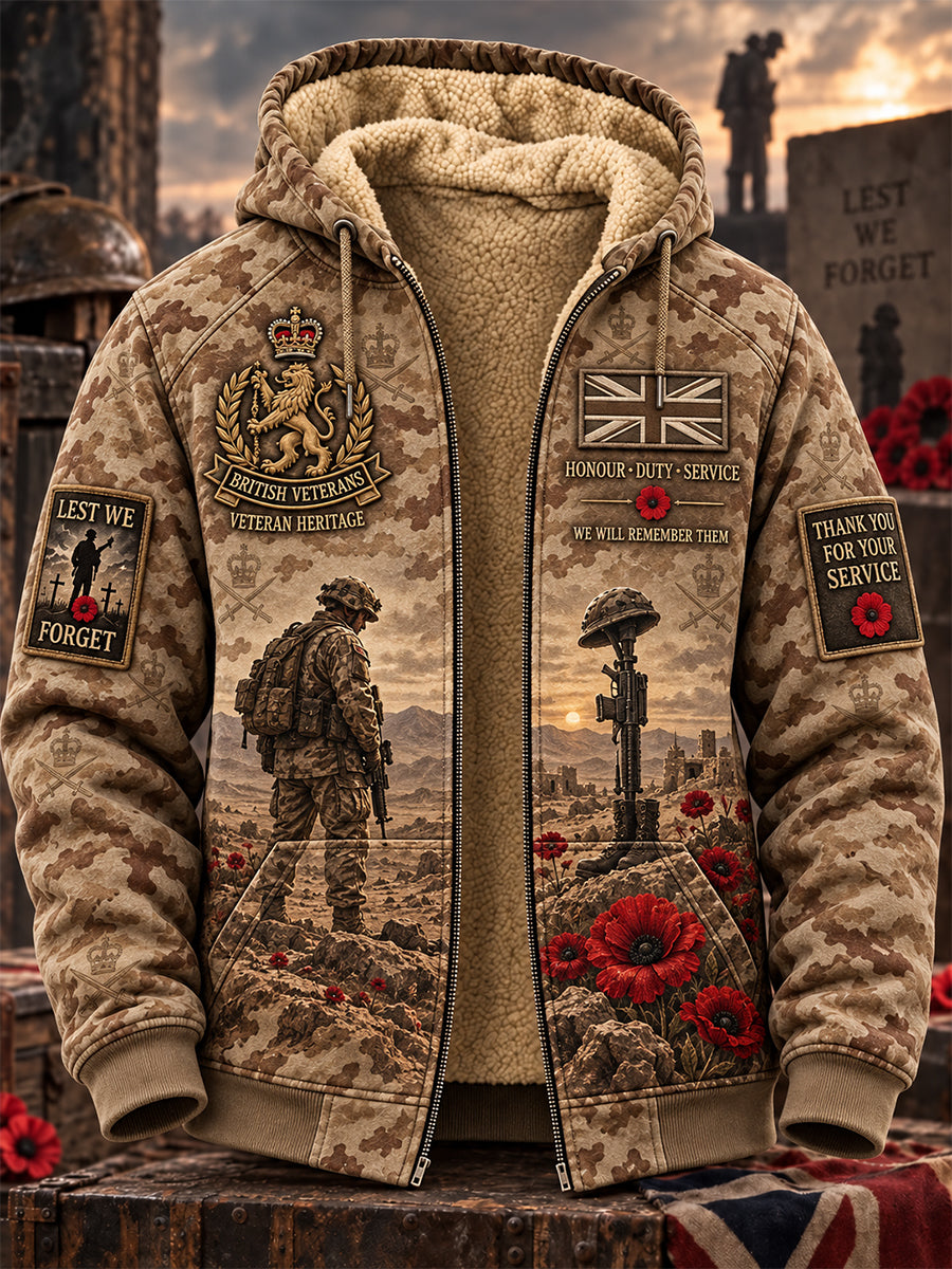 Men's Remembrance Day Lest We Forget Fleece-Lined Zipper Hoodie