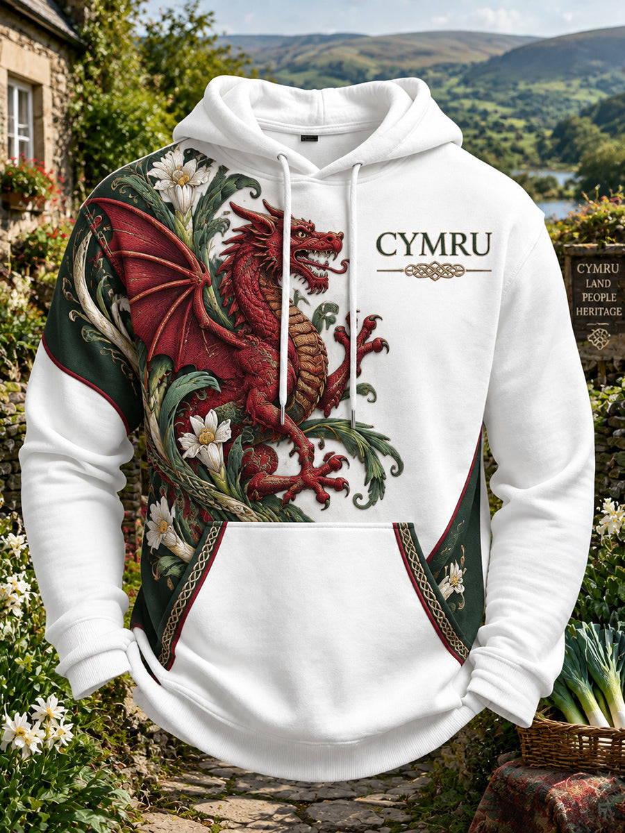 Men's Vintage British Wales Printed Drop-Shoulder Hoodie