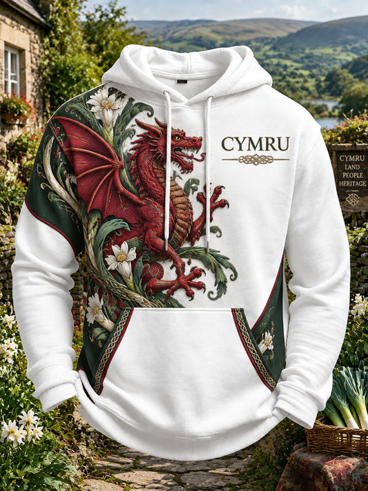 Men's Vintage British Wales Printed Drop-Shoulder Hoodie